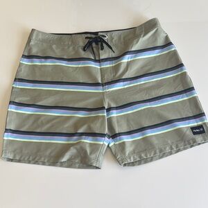 Hurley Men's Green Striped Swim Shorts